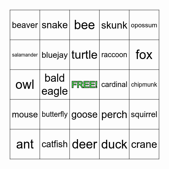 WI Animals - EXTRA CHALLENGING! Bingo Card