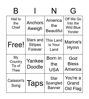 Patriotic Songs Bingo Card