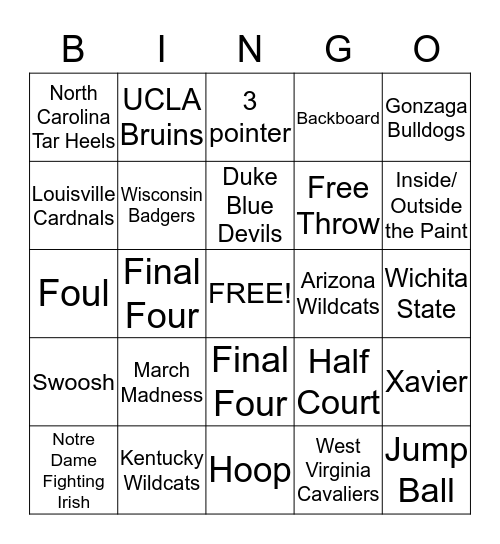 Basketball Bingo Card