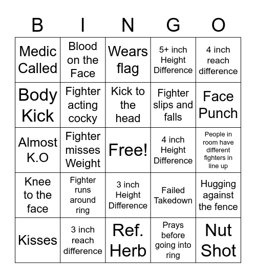 UFC Bingo Card