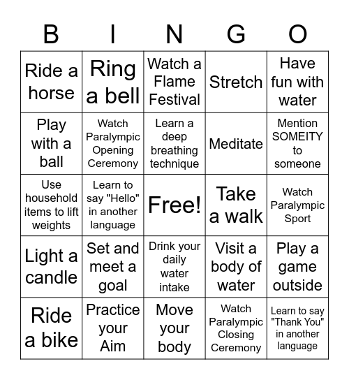 All-Abilities Paralympics Bingo Card