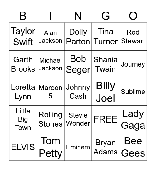 Music Bingo Card