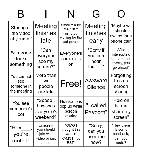 HR Team Bingo Card