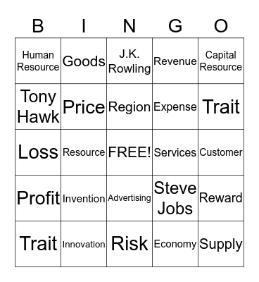 Junior Achievement Entrepreneurs Bingo Card