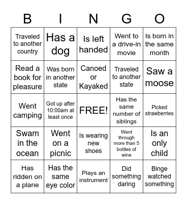 Back to School Bingo Card