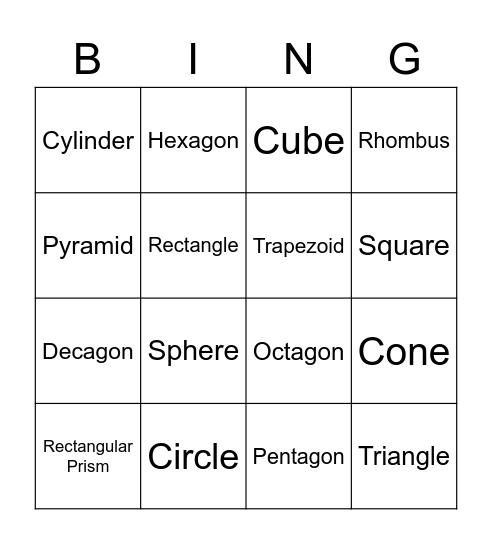 Shapes Bingo! Bingo Card