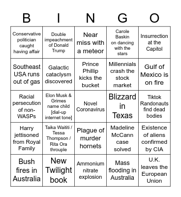 Apocalypse Bingo Card