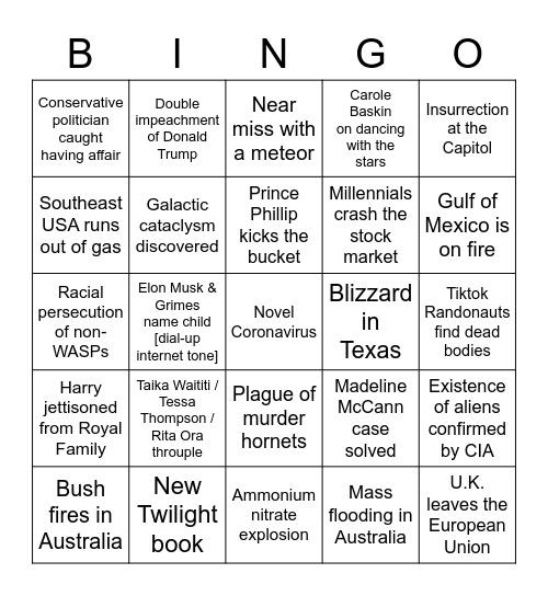 Apocalypse Bingo Card