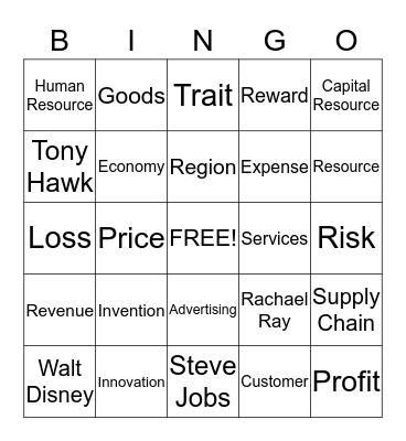 Junior Achievement Entrepreneurs Bingo Card