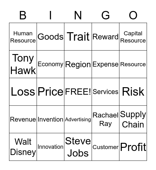 Junior Achievement Entrepreneurs Bingo Card