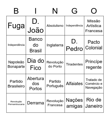 Independência do Brasil Bingo Card