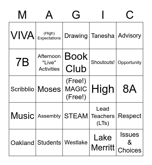 Ramon/Henry's Advisory "MAGIC" Bingo Card