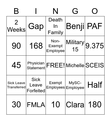 TIME AND LEAVE Bingo Card