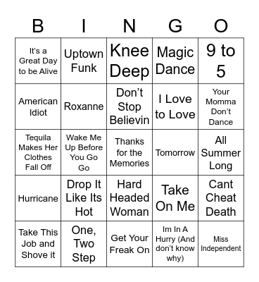 Music Bingo 51 Bingo Card