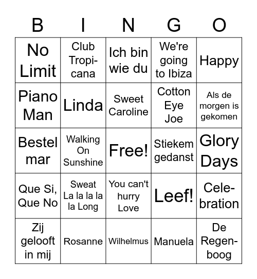 Muziekbingo Private Bankers Bingo Card