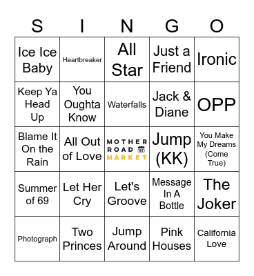 Mixed Bag 70's/80's/90's Bingo Card