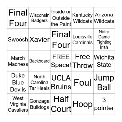 Basketball Bingo Card