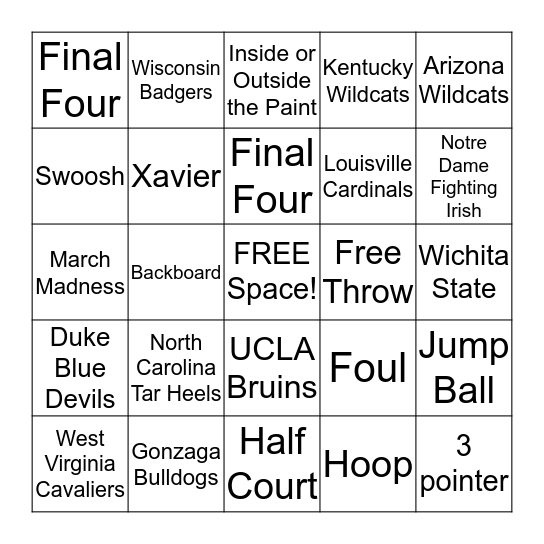 Basketball Bingo Card