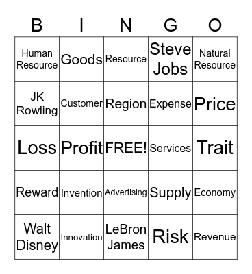 Junior Achievement Entrepreneurs Bingo Card