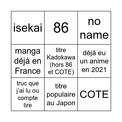Bingo annonce LN Bingo Card