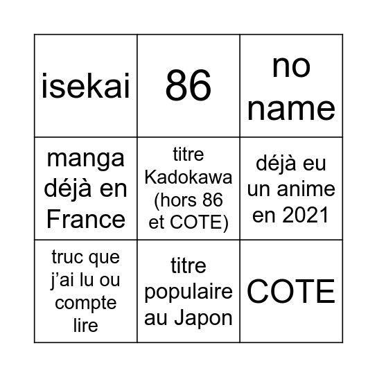 Bingo annonce LN Bingo Card