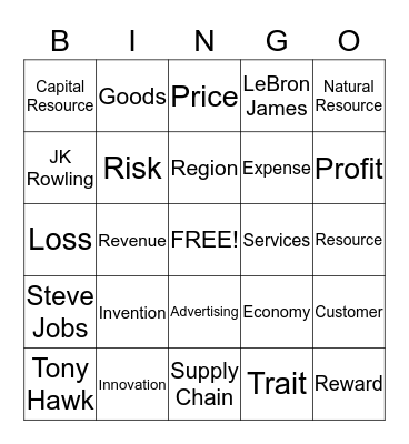 Junior Achievement Entrepreneurs Bingo Card