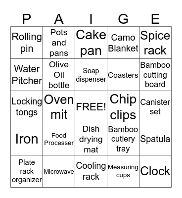 Bridal Bingo Card