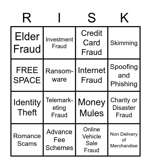 RISK Bingo Card