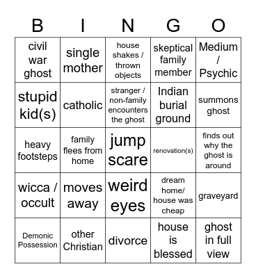 "A Haunting" Bingo Card
