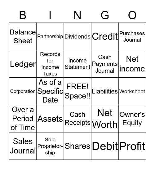 Accounting Bingo!! Bingo Card