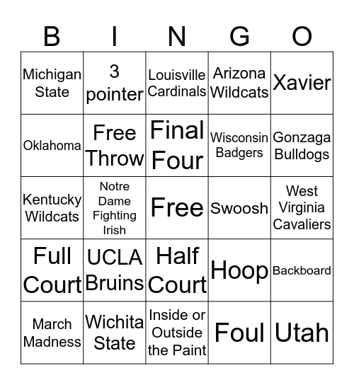 Basketball Bingo Card