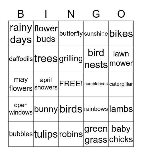 WELCOME SPRING! Bingo Card