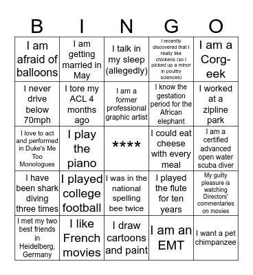 UNC SNMA/LMSA Second Look Welcome Banquet Bingo Card