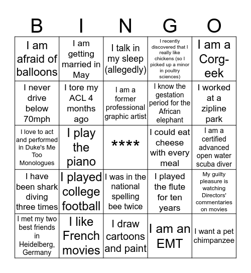 UNC SNMA/LMSA Second Look Welcome Banquet Bingo Card