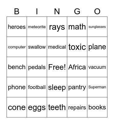 Virtual Space Station Bingo Card