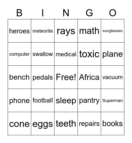 Virtual Space Station Bingo Card