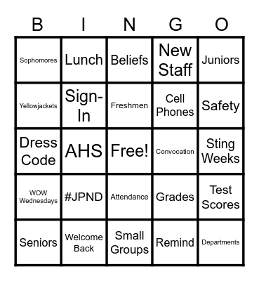 ~ Yellowjacket Bingo ~ Bingo Card