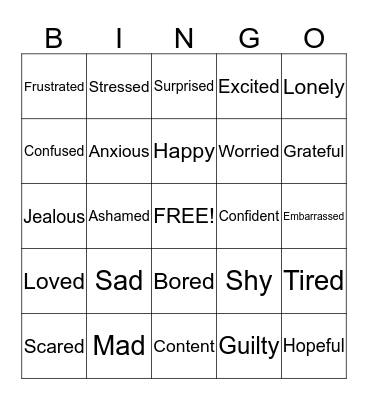 Feelings Bingo Card