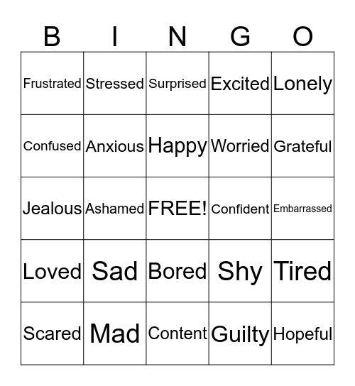 Feelings Bingo Card