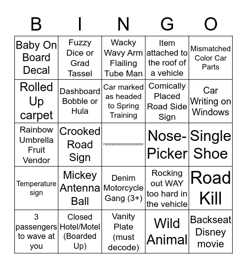 Spring Training Road Trip Bingo 2015 Bingo Card