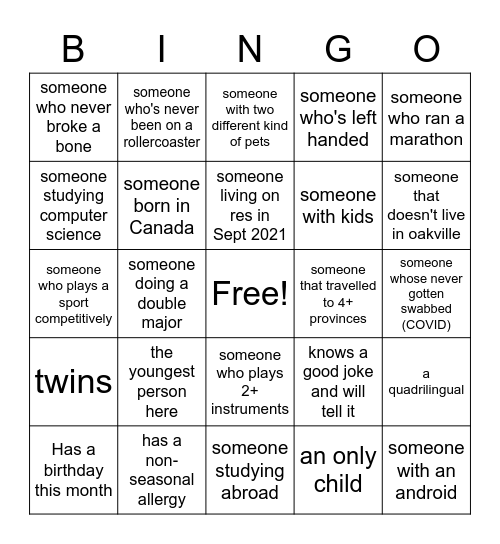 BINGO ICEBREAKER Bingo Card