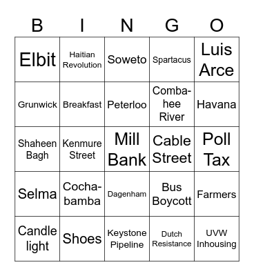 Revolutionary Bingo Strikes Again! Round 2! Bingo Card