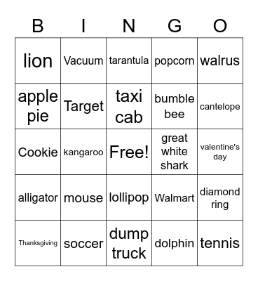 Vocabulary Bingo Card