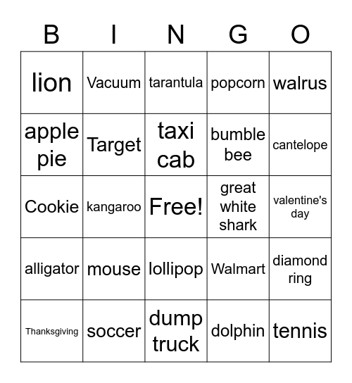 Vocabulary Bingo Card