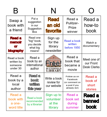 ADULT Summer READING Bingo Card
