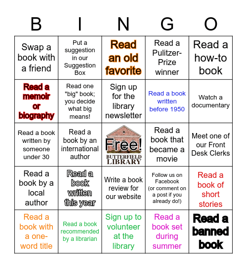ADULT Summer READING Bingo Card