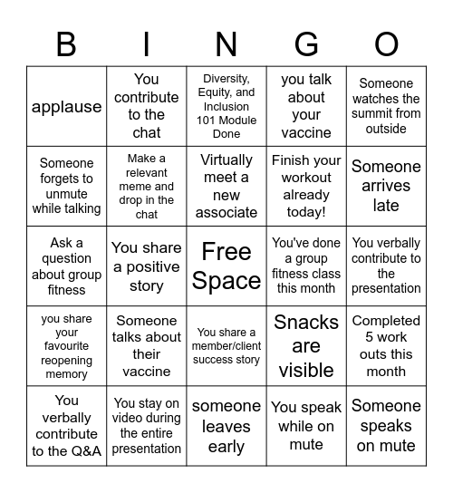 July Summit Bingo Card