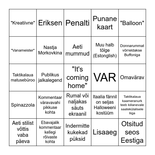 EURO 2020 FINAAL Bingo Card