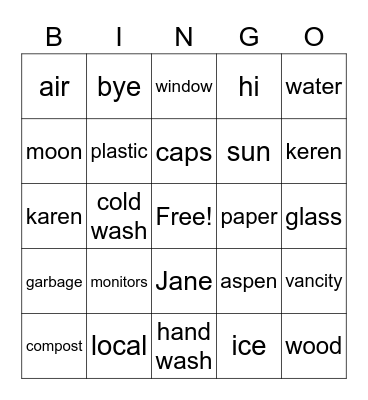 test Bingo Card