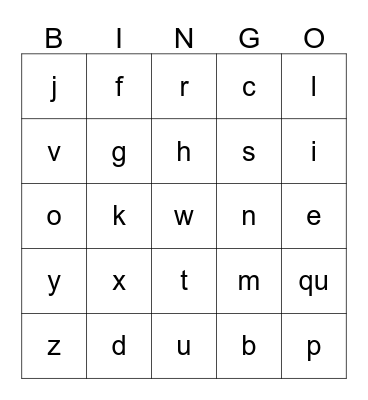 LETTER SOUNDS Bingo Card